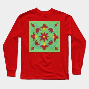 Flower Abstract - Green and Red Long Sleeve T-Shirt